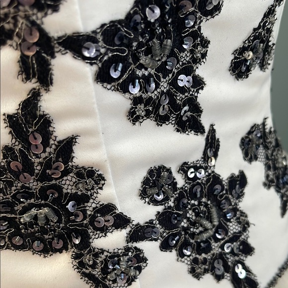 Xcite Formal Black and White Tulle Gown With Beading - Picture 5 of 10